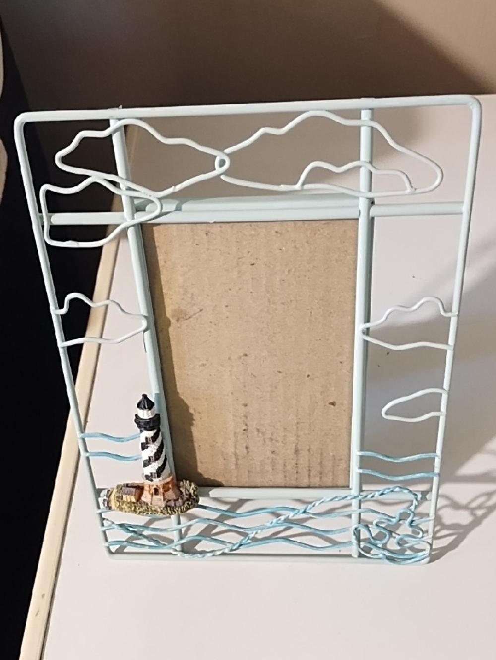 Seaside Lighthouse Wire Photo Frame - Light Blue VGC.